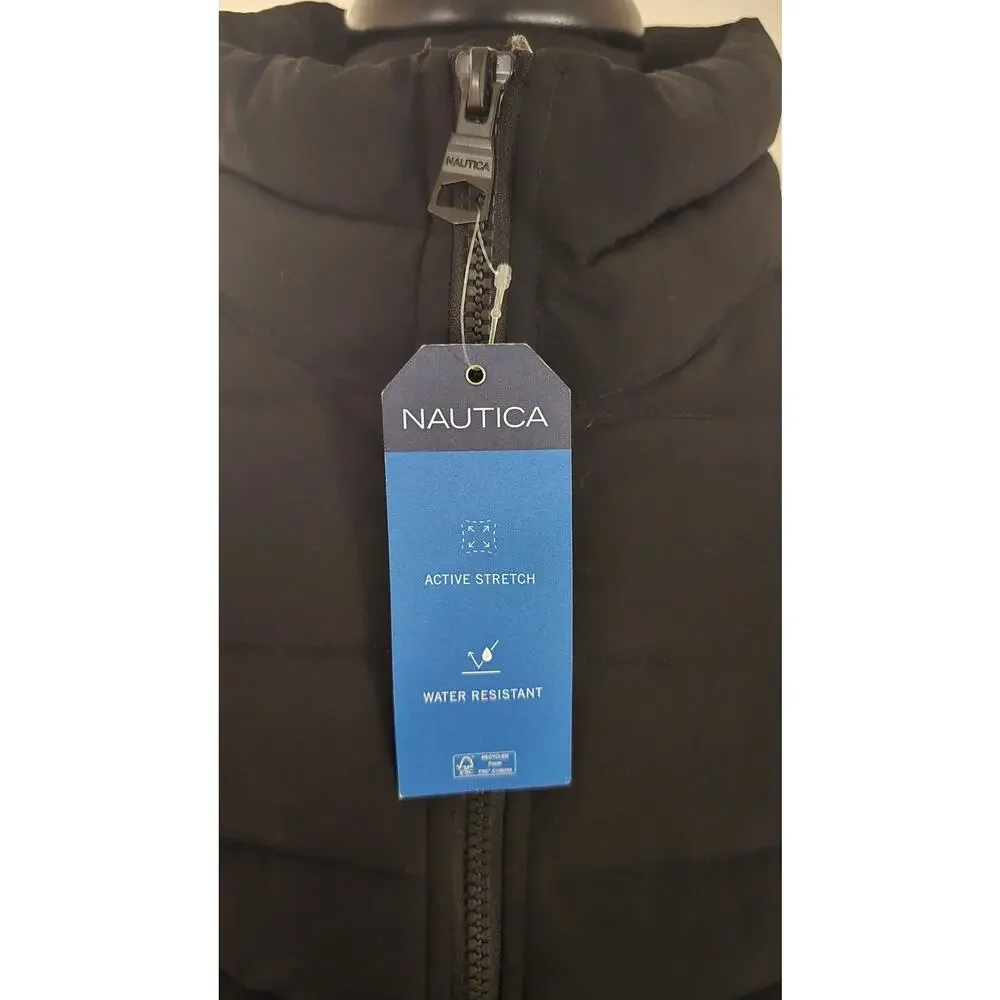 NWT Nautica Men's Black Water Resistant Puffer Jacket XL Full Zip Active Stretch